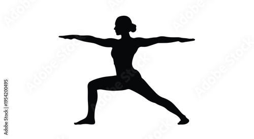 Yoga Warrior II Pose Silhouette for Fitness and Wellness Concept