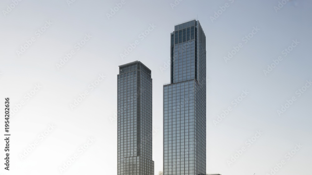 Obraz premium Two modern skyscrapers standing tall against a clear sky