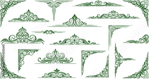 Collection of Green Decorative Ornate Dividers and Brackets
