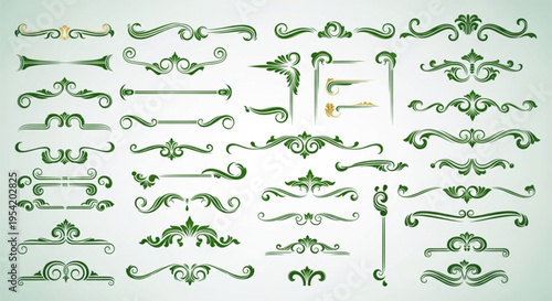 Collection of Green Decorative Ornate Dividers and Brackets
