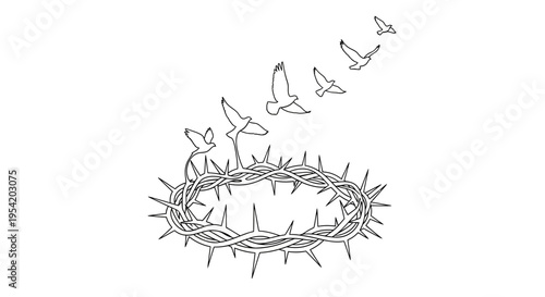 Crown of Thorns with Flying Doves.