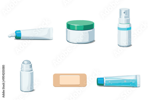 Topical care products and tubes displayed on dark background