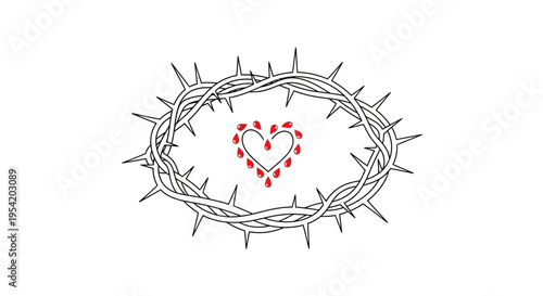 Crown of thorns with heart symbol.
