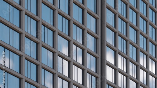 A close-up view of a modern office building with many windows