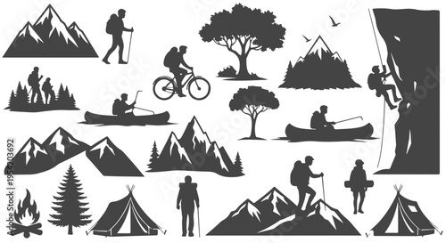 Outdoor adventure silhouette icons