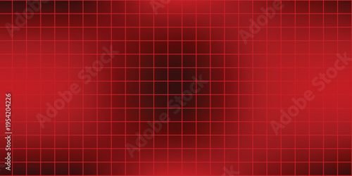 Red glowing neon wireframe background. Shining diagonal checkered grid planes in perspective. Retro futuristic depth wallpaper. Arcade game sci fi matrix surface backdrop for