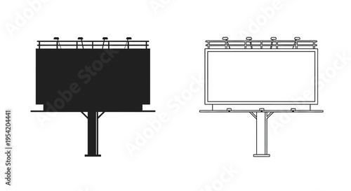 Billboard structures in black and white.