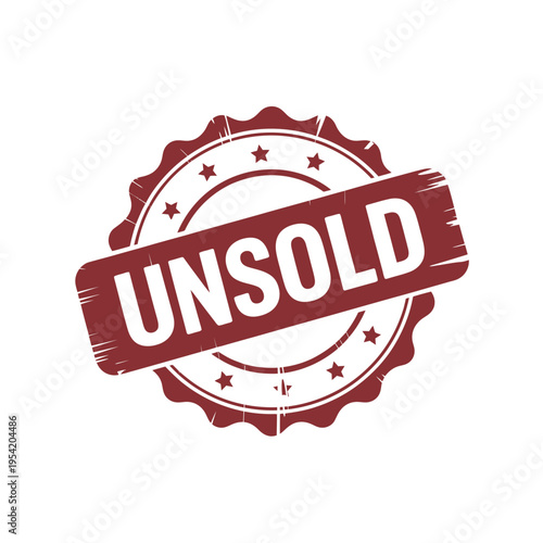 A red unsold stamp on a white background with a circular design