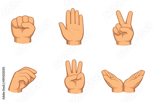 Hand gesture icons displaying palm and finger signs on dark backdrop