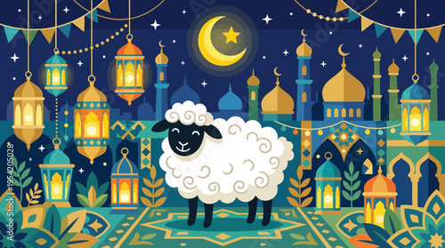 Sheep standing on green carpet.