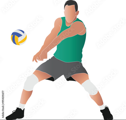 vector of a volleyball player defending against an incoming ball.