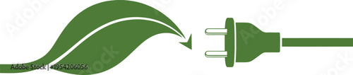 A minimalist green illustration depicting an electrical plug connected to a natural leaf symbol Vector