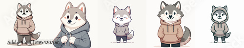 cute wolf vector wearing hoodie