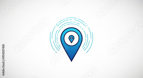 Blue Location Pin with Concentric Circles Emanating Outward.