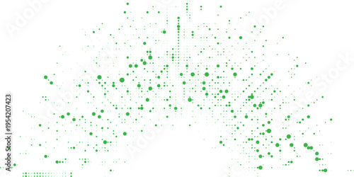 Green scattered dot network background on white, abstract data flow pattern for technology design, dashboards, website visuals, presentations and branding