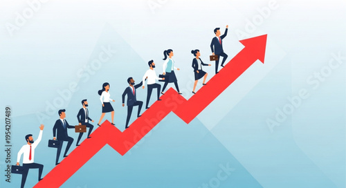Business Professionals Climbing Arrow - Growth, Success, and Career Advancement.
