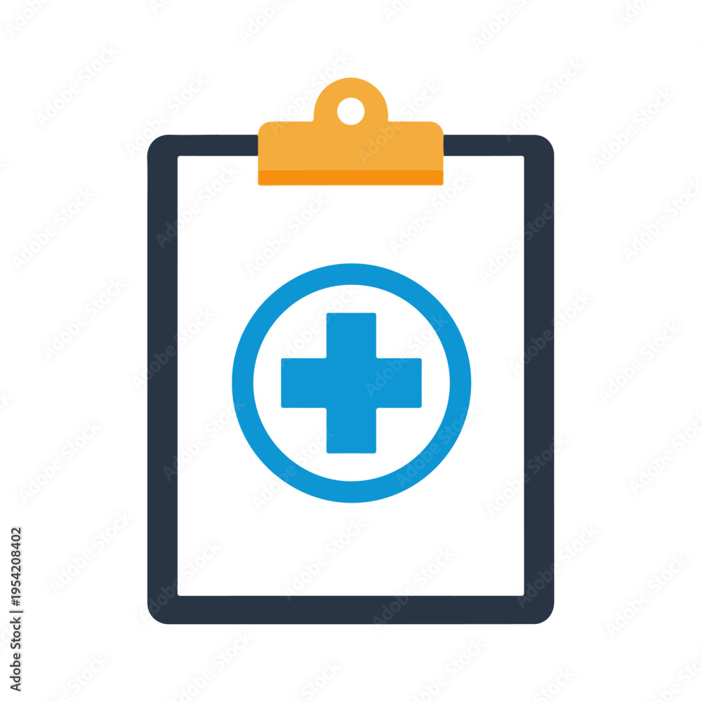 Fototapeta premium Medical Clipboard with Cross Flat Vector Icon