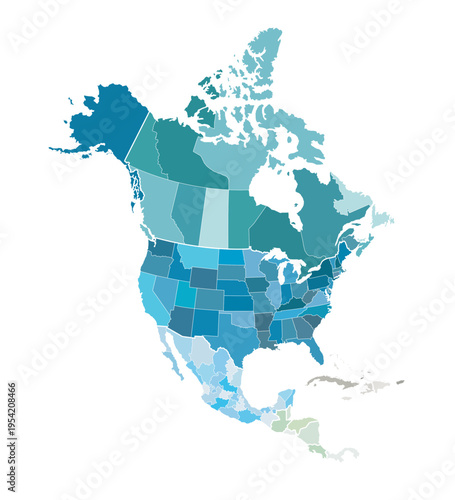 North America map with countries and states