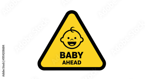 Warning Sign Baby Ahead Graphic, Child Safety, Road Environment, Flat View, Caution Concept