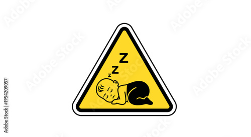 Illustrated warning sign indicating a sleeping baby, promoting quiet and caution around a napping infant; a symbol for peaceful rest or a need for silence in a nursery area