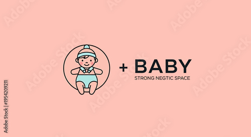 Illustration of a Smiling Baby Wearing a Cap, Graphic Design, Minimalist Style, Soft Pastel Background, Front View, Abstract Nature Flow Concept