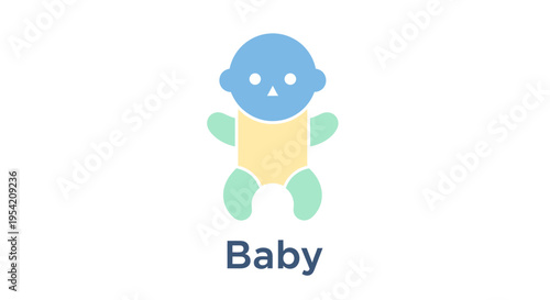 Abstract baby illustration with cut paper botanical form asymmetry, digital graphic design, soft pastel colors, front view, minimalist concept