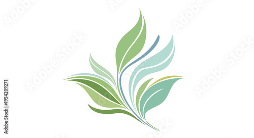 Abstract green leaf logo design with organic flowing lines and a sense of growth and renewal, ideal for eco-friendly businesses
