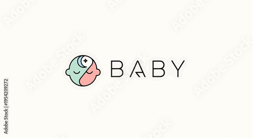Cute baby logo featuring a stylized smiling face with closed eyes, accompanied by the word BABY in a clean, modern font