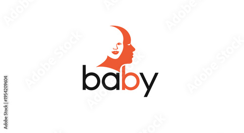 Modern minimalist logo with two orange stylized baby head profiles, one subtly behind the other, placed above the black lowercase word 'baby', symbolizing nurturing and early childhood development