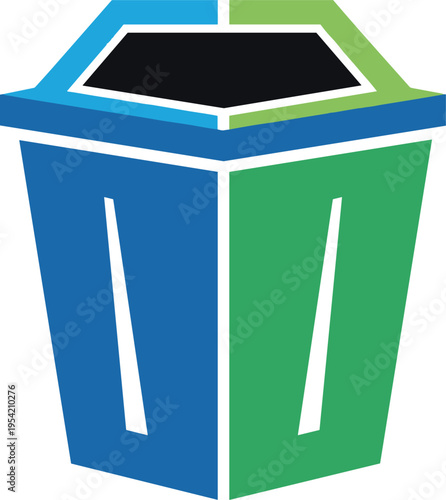 A colorful recycling bin with separate compartments for different materials