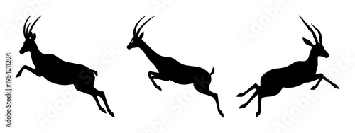 Gazelle set with a graceful leaping silhouette featuring wildlife, desert, savannah with African animals and swiftness