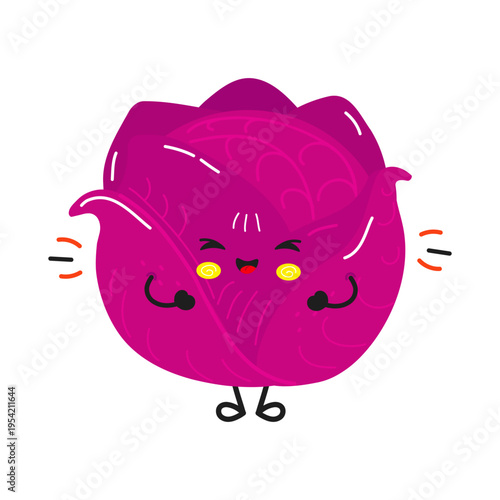 Cute red cabbage cartoon character smiling and winking