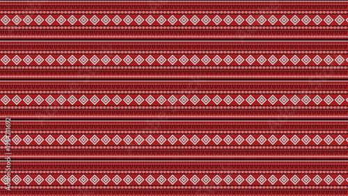 Seamless vector pattern with traditional ethnic tribal geometric rhombus and dot shapes in shades of red, maroon, and dark crimson, ideal for fabric, textile, wallpaper, and digital backgrounds