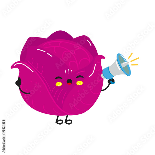 Purple cabbage holding megaphone making announcement