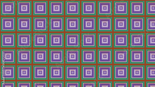Seamless vector pattern with repeating square shapes in purple, green, and brown, creating a modern geometric background for digital designs, web, and print media