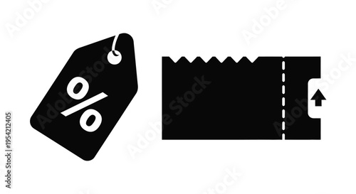 Black discount tag and ticket stub shown as a clean silhouette