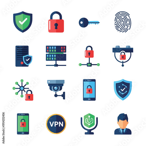 Collection of security icons, including locks, shields, and mobile devices