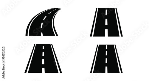 Four road views depicted as black shapes a minimalist silhouette