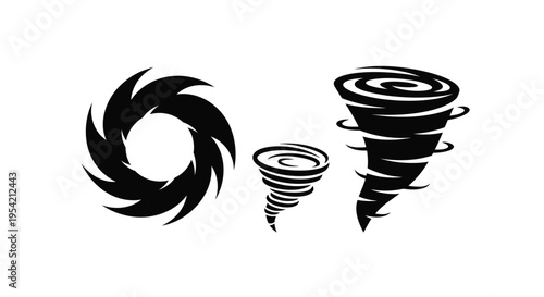 Black whirlwind shapes in varying sizes a striking vector silhouette