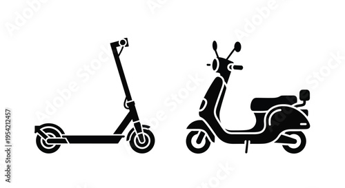 Two electric scooters depicted in a striking black silhouette
