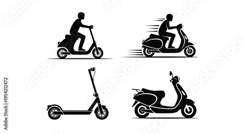 Two scooters and two motorbikes depicted in a striking black silhouette