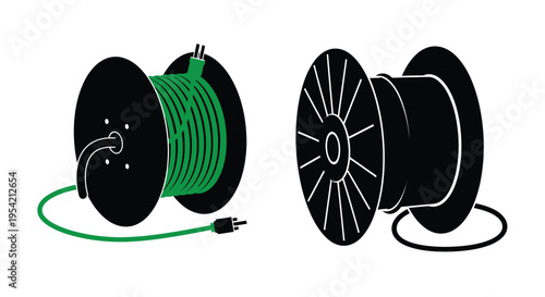 Two cable reels one green and one black depicted as a silhouette