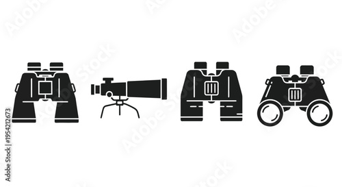 Black icons depicting various binoculars and a telescope silhouette