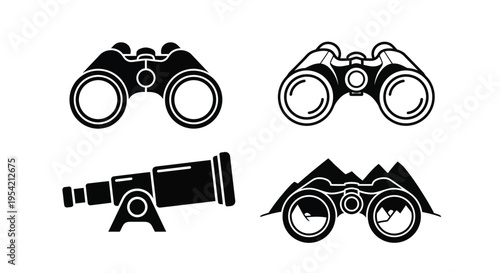 Four optical instruments depicted in a striking black graphic silhouette