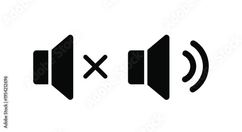 Black speaker icons showing muted and unmuted states graphic silhouette