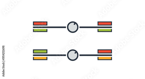 Abstract representation of balance with colored shapes and a central point silhouette