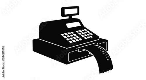 Classic cash register with receipt printer a striking black silhouette