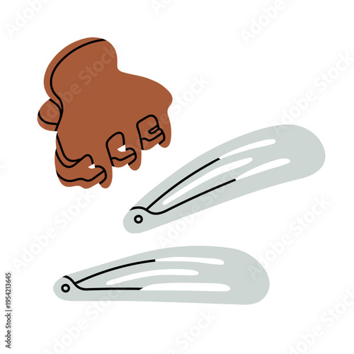 Vector illustration with various types of hair clips. Cute design. For blog posts, promotional material, social media content, and advertising campaigns focused on accessories and hairstyles