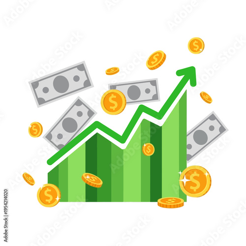 Financial Growth Chart with Money and Coins - Business Success Concept