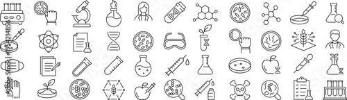 ベクターでモノクロの研究所に関する線画アイコンセット
